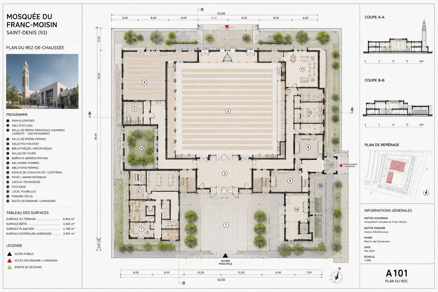 Plan du rez-de-chaussée — programme et capacités